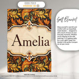 Golden Orange Ornamental Paisley Leaf Swirl Seamless Pattern Lovely  Personalised Custom Name Super Soft Fleece Blanket Bed Sofa Throw