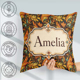 Custom Name Golden Orange Ornamental Paisley Leaf Swirl Seamless Square Filled Cushion Throw Pillow Sofa Bed Home Decor Zip Washable UK Made