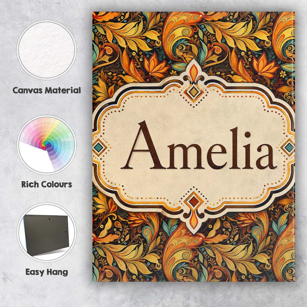Personalised Name Golden Orange Ornamental Custom  Unique Gift Idea Elegant Feature Canvas Wall Art Print Decor Picture Ready to Hang