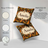 Custom Name Golden Orange Ornamental Paisley Leaf Swirl Seamless Square Filled Cushion Throw Pillow Sofa Bed Home Decor Zip Washable UK Made
