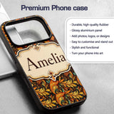 Golden Orange Ornamental Paisley Printed Design Custom Name Protective Phone Case Mobile Cover Durable Everyday Smartphone Shock Resistant