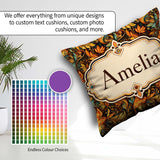 Custom Name Golden Orange Ornamental Paisley Leaf Swirl Seamless Square Filled Cushion Throw Pillow Sofa Bed Home Decor Zip Washable UK Made