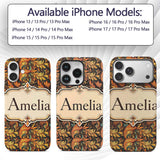 Golden Orange Ornamental Paisley Printed Design Custom Name Protective Phone Case Mobile Cover Durable Everyday Smartphone Shock Resistant