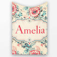 Elegant Pink Blue Floral Damask Vintage Seamless Pattern Lovely  Personalised Custom Name Super Soft Fleece Blanket Bed Sofa Throw
