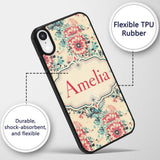 Elegant Pink Blue Floral Damask Vintage Seamless Custom Name Protective Phone Case Mobile Cover Durable Everyday Smartphone Shock Resistant