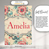 Elegant Pink Blue Floral Damask Vintage Seamless Pattern Lovely  Personalised Custom Name Super Soft Fleece Blanket Bed Sofa Throw