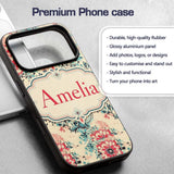 Elegant Pink Blue Floral Damask Vintage Seamless Custom Name Protective Phone Case Mobile Cover Durable Everyday Smartphone Shock Resistant