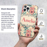 Elegant Pink Blue Floral Damask Vintage Seamless Custom Name Protective Phone Case Mobile Cover Durable Everyday Smartphone Shock Resistant