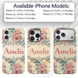 Elegant Pink Blue Floral Damask Vintage Seamless Custom Name Protective Phone Case Mobile Cover Durable Everyday Smartphone Shock Resistant