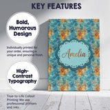 Personalised Name Teal Orange Grunge Floral Custom  Bespoke Interior Contemporary Canvas Wall Art Print Decor Picture Ready to Hang