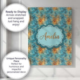 Personalised Name Teal Orange Grunge Floral Custom  Bespoke Interior Contemporary Canvas Wall Art Print Decor Picture Ready to Hang