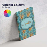 Personalised Name Teal Orange Grunge Floral Custom  Bespoke Interior Contemporary Canvas Wall Art Print Decor Picture Ready to Hang