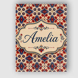 Personalised Name Red Blue Geometric Floral Custom  Bespoke Interior Contemporary Canvas Wall Art Print Decor Picture Ready to Hang