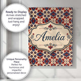 Personalised Name Red Blue Geometric Floral Custom  Bespoke Interior Contemporary Canvas Wall Art Print Decor Picture Ready to Hang