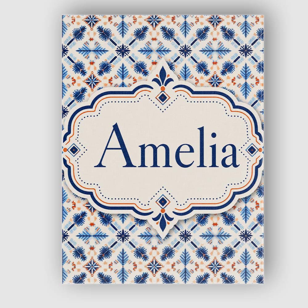 Personalised Name Blue White Nordic Folk Custom  Unique Gift Idea Elegant Feature Canvas Wall Art Print Decor Picture Ready to Hang