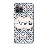Blue White Nordic Folk Pattern Seamless Pattern Custom Name Protective Phone Case Mobile Cover Durable Everyday Smartphone Shock Resistant