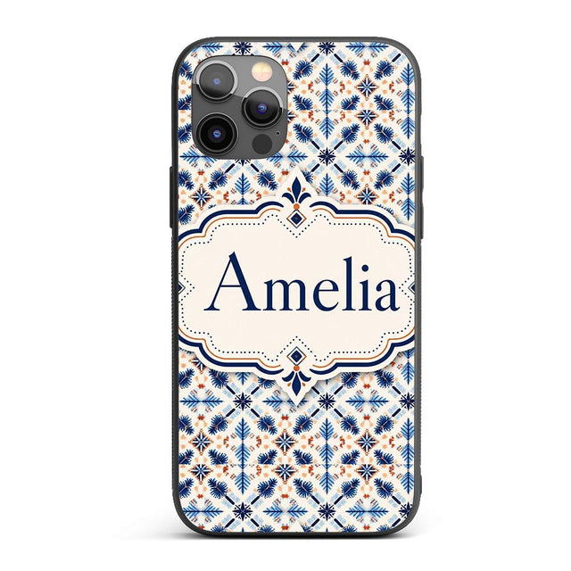 Blue White Nordic Folk Pattern Seamless Pattern Custom Name Protective Phone Case Mobile Cover Durable Everyday Smartphone Shock Resistant