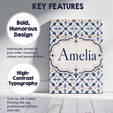 Personalised Name Blue White Nordic Folk Custom  Unique Gift Idea Elegant Feature Canvas Wall Art Print Decor Picture Ready to Hang