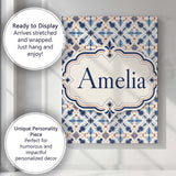 Personalised Name Blue White Nordic Folk Custom  Unique Gift Idea Elegant Feature Canvas Wall Art Print Decor Picture Ready to Hang