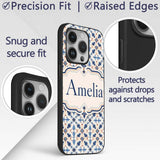 Blue White Nordic Folk Pattern Seamless Pattern Custom Name Protective Phone Case Mobile Cover Durable Everyday Smartphone Shock Resistant