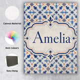 Personalised Name Blue White Nordic Folk Custom  Unique Gift Idea Elegant Feature Canvas Wall Art Print Decor Picture Ready to Hang
