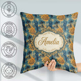 Custom Name Teal Mustard Abstract Floral Grunge Seamless Pattern Square Filled Cushion Throw Pillow Sofa Bed Home Decor Zip Washable UK Made