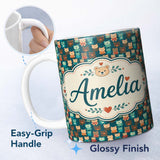 Personalized Custom Name Cute Cartoon Multicolor Teddy Bears on Dark Background Seamless 11oz Ceramic Coffee Tea Mug White Large Handle