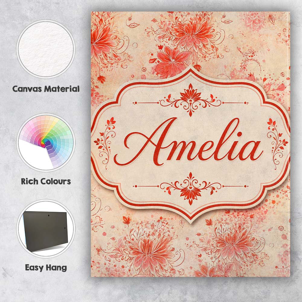 Personalised Name Soft Red Floral Watercolour Custom Unique Gift Idea Modern Room Accent Canvas Wall Art Print Decor Picture Ready to Hang