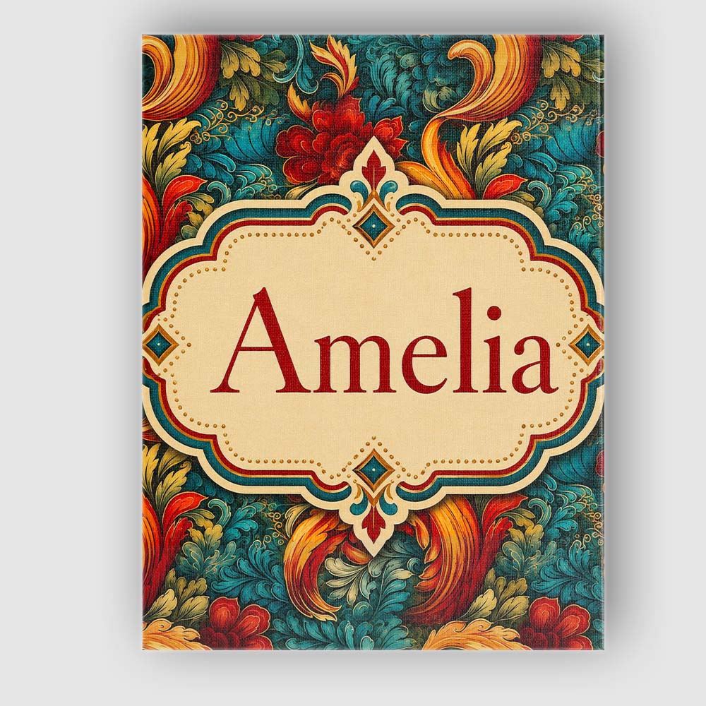 Personalised Name Teal Orange Baroque Custom Modern Room Accent Creative Decorator Style Canvas Wall Art Print Decor Picture Ready to Hang