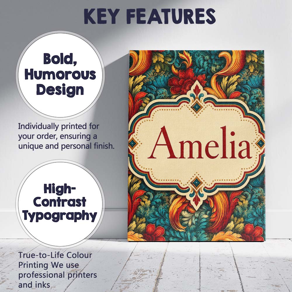 Personalised Name Teal Orange Baroque Custom Modern Room Accent Creative Decorator Style Canvas Wall Art Print Decor Picture Ready to Hang