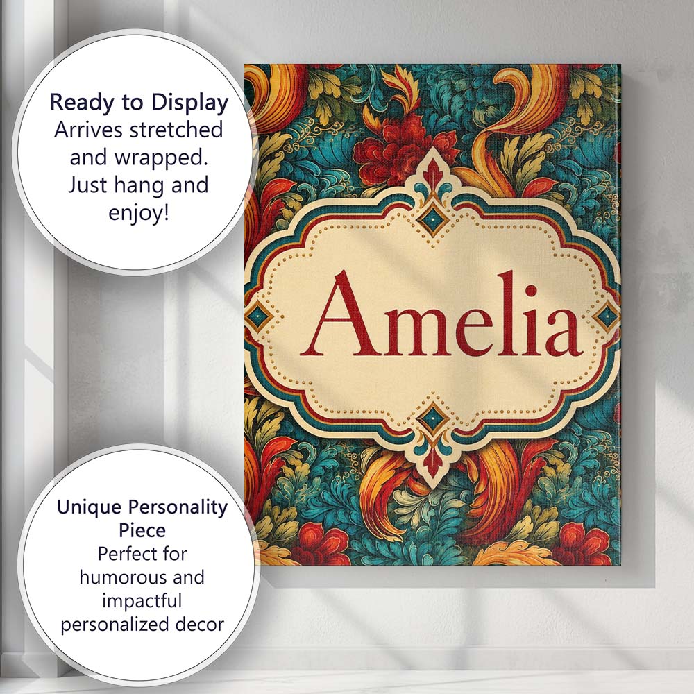 Personalised Name Teal Orange Baroque Custom Modern Room Accent Creative Decorator Style Canvas Wall Art Print Decor Picture Ready to Hang
