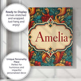Personalised Name Teal Orange Baroque Custom Modern Room Accent Creative Decorator Style Canvas Wall Art Print Decor Picture Ready to Hang