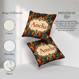 Custom Name Teal Orange Baroque Floral Swirl Seamless Pattern Square Filled Cushion Throw Pillow Sofa Bed Home Decor Zip Washable UK Made
