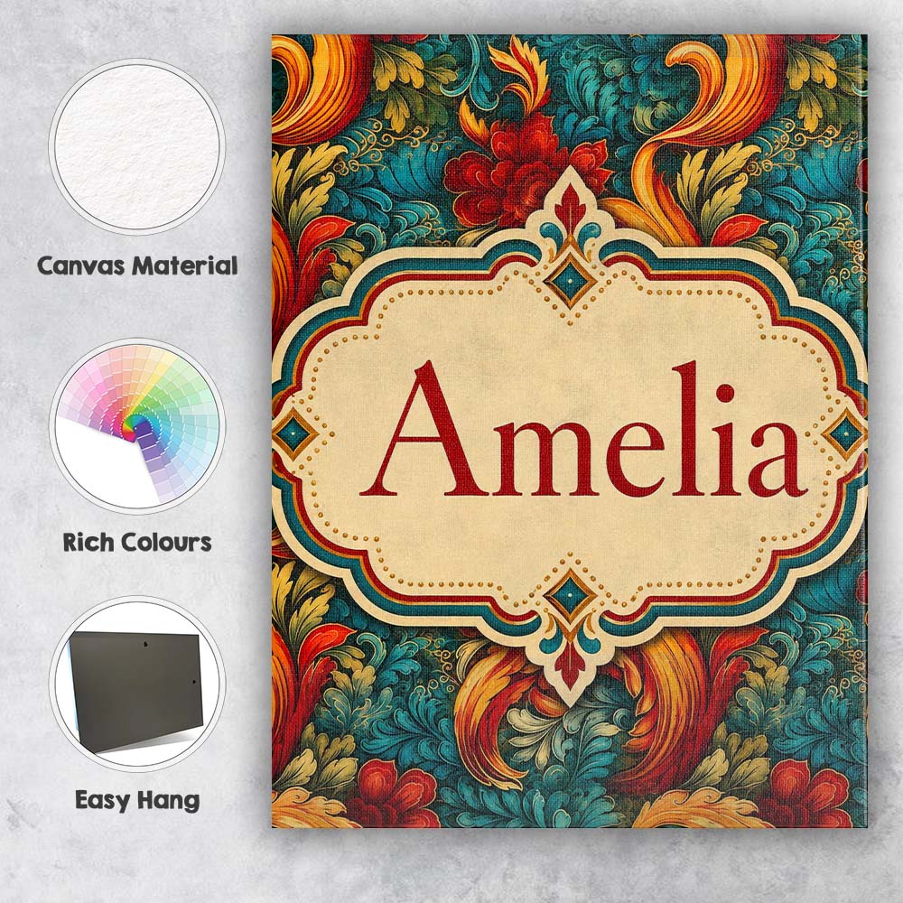 Personalised Name Teal Orange Baroque Custom Modern Room Accent Creative Decorator Style Canvas Wall Art Print Decor Picture Ready to Hang