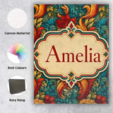 Personalised Name Teal Orange Baroque Custom Modern Room Accent Creative Decorator Style Canvas Wall Art Print Decor Picture Ready to Hang