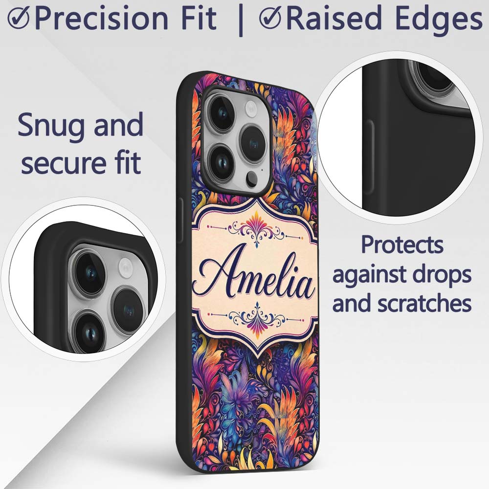 Vibrant Multicolour Fantasy Floral Printed Design Custom Name Protective Phone Case Mobile Cover Durable Everyday Smartphone Shock Resistant