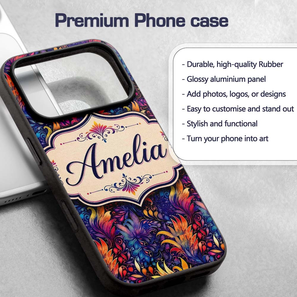 Vibrant Multicolour Fantasy Floral Printed Design Custom Name Protective Phone Case Mobile Cover Durable Everyday Smartphone Shock Resistant