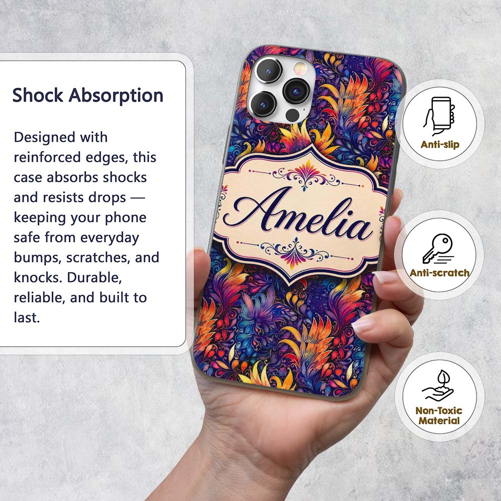 Vibrant Multicolour Fantasy Floral Printed Design Custom Name Protective Phone Case Mobile Cover Durable Everyday Smartphone Shock Resistant