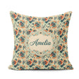 Custom Name Teal Orange Floral Garden Seamless Pattern Beautiful Square Filled Cushion Throw Pillow Sofa Bed Home Decor Zip Washable UK Made