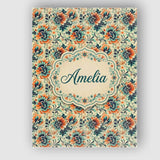 Personalised Name Teal Orange Floral Garden Custom  Bespoke Interior Contemporary Canvas Wall Art Print Decor Picture Ready to Hang
