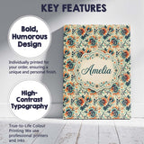 Personalised Name Teal Orange Floral Garden Custom  Bespoke Interior Contemporary Canvas Wall Art Print Decor Picture Ready to Hang