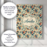 Personalised Name Teal Orange Floral Garden Custom  Bespoke Interior Contemporary Canvas Wall Art Print Decor Picture Ready to Hang