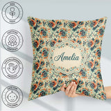 Custom Name Teal Orange Floral Garden Seamless Pattern Beautiful Square Filled Cushion Throw Pillow Sofa Bed Home Decor Zip Washable UK Made