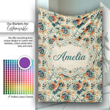 Teal Orange Floral Garden Seamless Pattern Beautiful Coffee Cup  Personalised Custom Name Super Soft Fleece Blanket Bed Sofa Throw