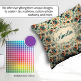 Custom Name Teal Orange Floral Garden Seamless Pattern Beautiful Square Filled Cushion Throw Pillow Sofa Bed Home Decor Zip Washable UK Made