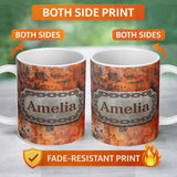 Personalized Custom Name Weathered Rust Surface with Crack Detail Grunge Seamless Pattern 11oz Ceramic Coffee Tea Mug White Large Handle