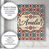 Personalised Name Traditional Red Blue Custom  Modern Room Accent Elegant Feature Canvas Wall Art Print Decor Picture Ready to Hang