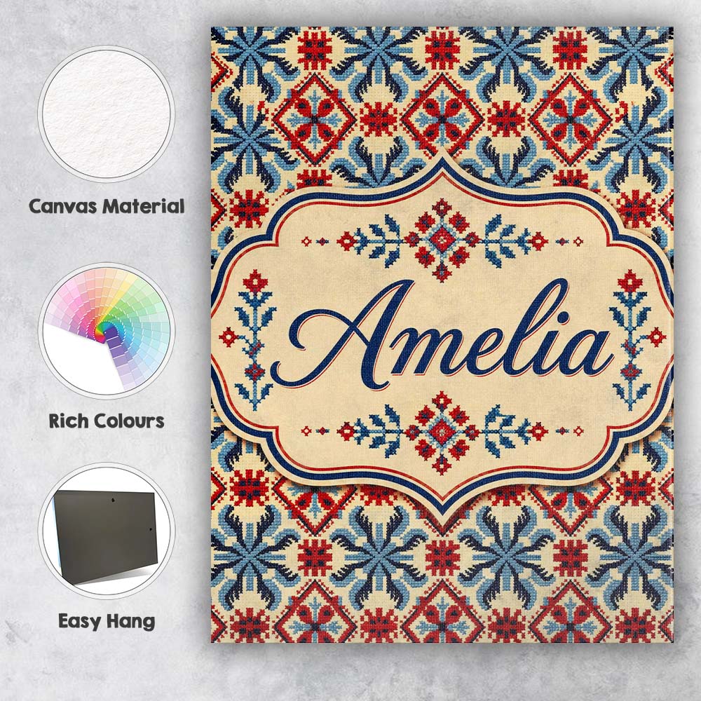 Personalised Name Traditional Red Blue Custom  Modern Room Accent Elegant Feature Canvas Wall Art Print Decor Picture Ready to Hang