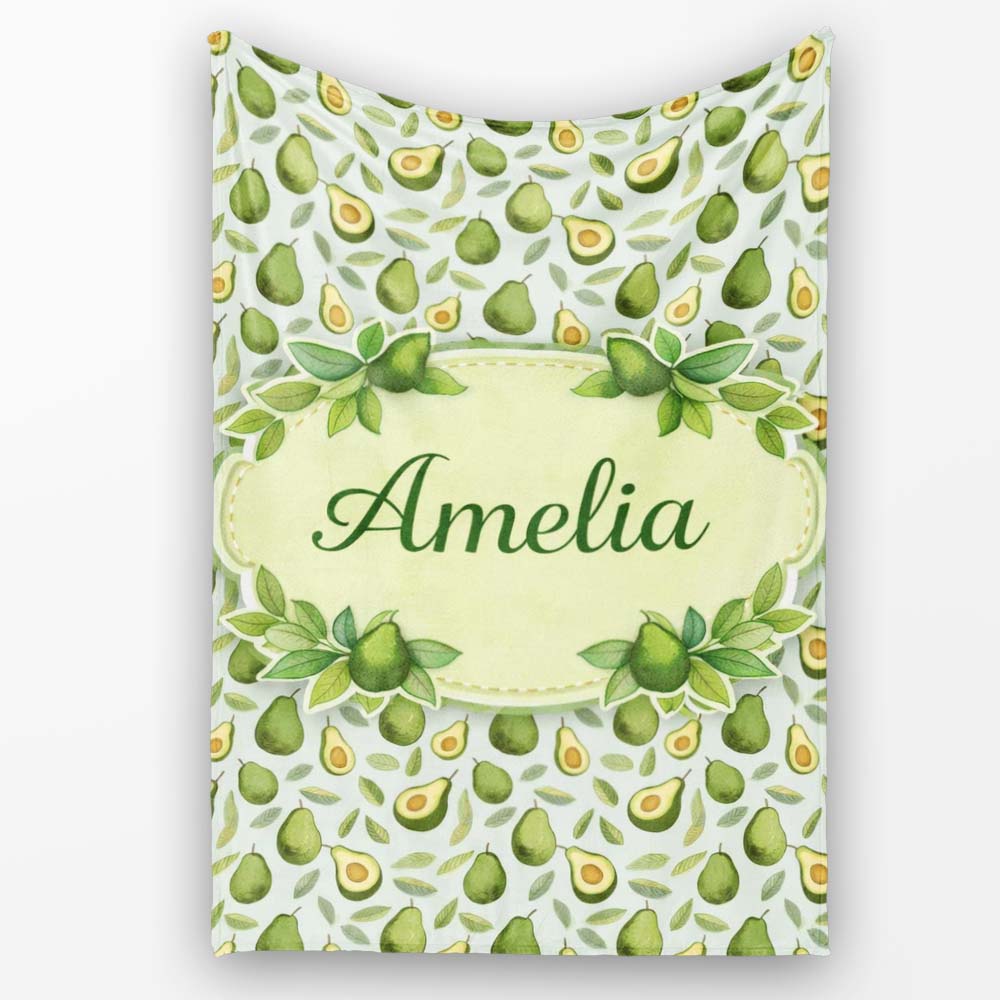 Green Avocado Pear Seamless Pattern Bright Botanical Fruit Lovely  Personalised Custom Name Super Soft Fleece Blanket Bed Sofa Throw