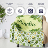 Green Avocado Pear Seamless Pattern Bright Botanical Fruit Lovely  Personalised Custom Name Super Soft Fleece Blanket Bed Sofa Throw